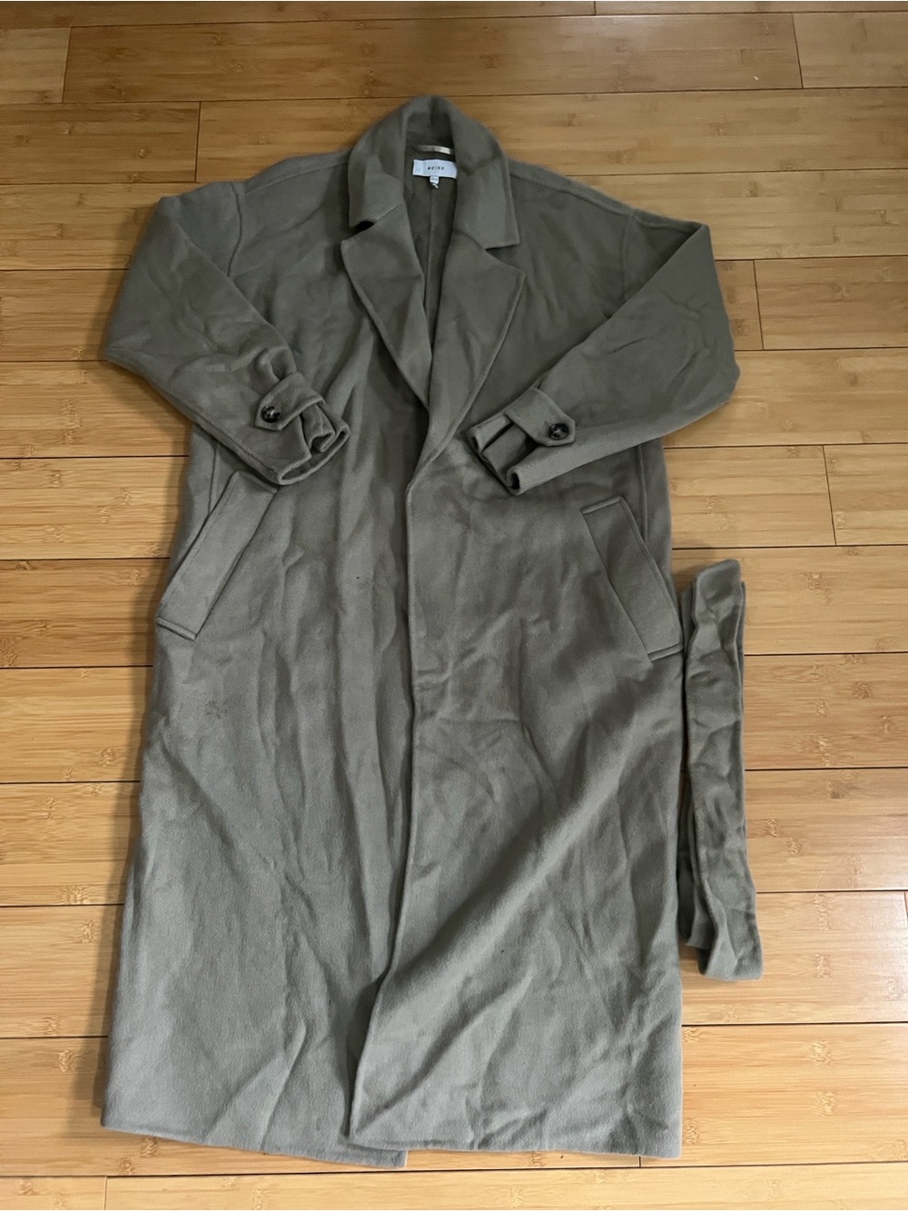Reiss Long Olive Green Trench Coat with Removable Belt